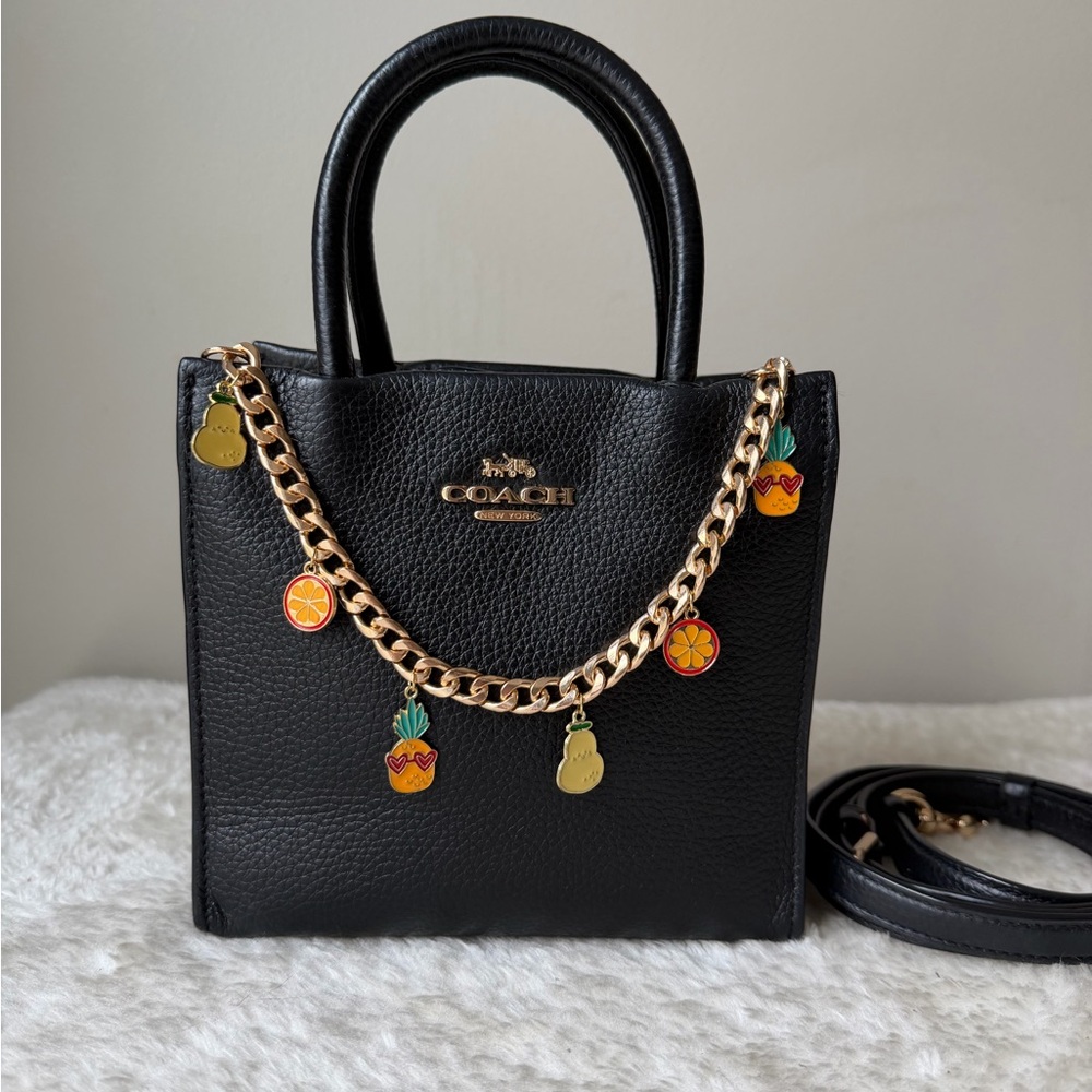 Coach Black Mini Cally Pebbled Leather bag with chain charm
